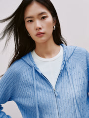 Women's Casual Double-Zip Wool-Blend Cable-Knit Cardigan