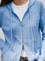 Women's Casual Double-Zip Wool-Blend Cable-Knit Cardigan