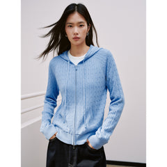 Women's Casual Double-Zip Wool-Blend Cable-Knit Cardigan