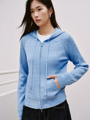 Women's Casual Double-Zip Wool-Blend Cable-Knit Cardigan