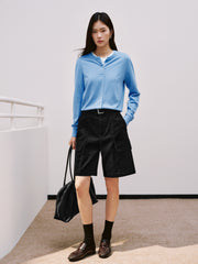 Women's Commuter Wool-Blend Cropped Blue Knit Cardigan