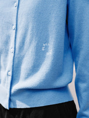 Women's Commuter Wool-Blend Cropped Blue Knit Cardigan