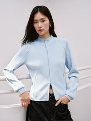 Women's Casual Blue Mock-Neck Double-Zip Knit Cardigan
