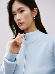 Women's Casual Blue Mock-Neck Double-Zip Knit Cardigan
