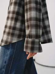Women's Commuter Contrast-Color Plaid Long-Sleeve Shirt