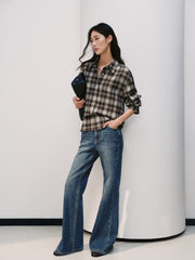 Women's Commuter Contrast-Color Plaid Long-Sleeve Shirt