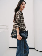 Women's Commuter Contrast-Color Plaid Long-Sleeve Shirt