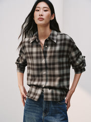Women's Commuter Contrast-Color Plaid Long-Sleeve Shirt