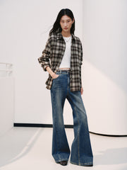 Women's Commuter Contrast-Color Plaid Long-Sleeve Shirt