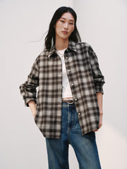 Women's Commuter Contrast-Color Plaid Long-Sleeve Shirt