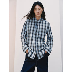 Women's Commuter Tencel Plaid Detachable-Tie Shirt