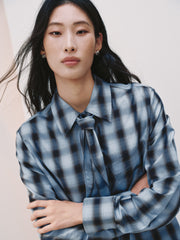 Women's Commuter Tencel Plaid Detachable-Tie Shirt