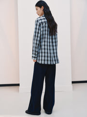 Women's Commuter Tencel Plaid Detachable-Tie Shirt