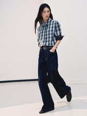 Women's Commuter Tencel Plaid Detachable-Tie Shirt
