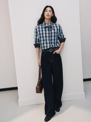 Women's Commuter Tencel Plaid Detachable-Tie Shirt