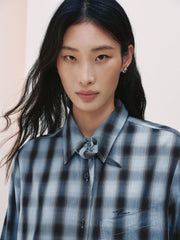 Women's Commuter Tencel Plaid Detachable-Tie Shirt