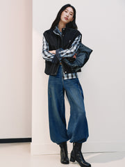 Women's Commuter Tencel Plaid Detachable-Tie Shirt