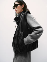 Women's Casual Broad-Shoulder Reversible PU Leather Vestt