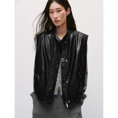 Women's Casual Broad-Shoulder Reversible PU Leather Vestt
