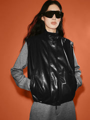 Women's Casual Broad-Shoulder Reversible PU Leather Vestt