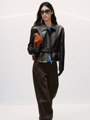 Women's Commuter Waist-Cinching Genuine Leather Jacket