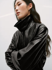 Women's Commuter Waist-Cinching Genuine Leather Jacket