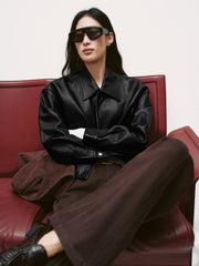 Women's Commuter Cropped Genuine Leather Corset Jacket