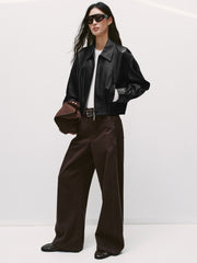 Women's Commuter Cropped Genuine Leather Corset Jacket