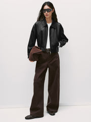 Women's Commuter Cropped Genuine Leather Corset Jacket