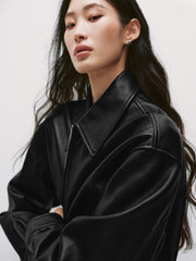 Women's Commuter Cropped Genuine Leather Corset Jacket