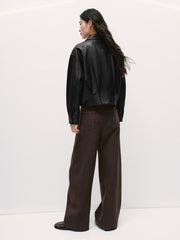 Women's Commuter Cropped Genuine Leather Corset Jacket