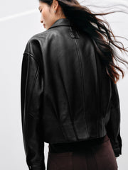 Women's Commuter Cropped Genuine Leather Corset Jacket