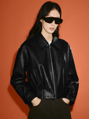 Women's Commuter Cropped Genuine Leather Corset Jacket