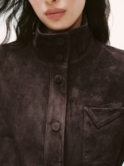 Women's Casual Suede-Finish Waist-Cinching Leather Jacket