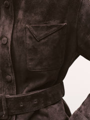 Women's Casual Suede-Finish Waist-Cinching Leather Jacket