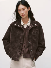 Women's Casual Suede-Finish Waist-Cinching Leather Jacket