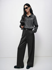 Women's Casual Wool-Blend Lapel Grey Knit Cardigan