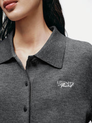 Women's Casual Wool-Blend Lapel Grey Knit Cardigan