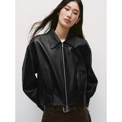 Women's Commuter Cropped Genuine Leather Corset Jacket
