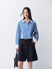 Women's Cropped Commuter Striped Shirt  [Available only in China]
