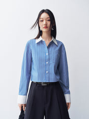 Women's Cropped Commuter Striped Shirt  [Available only in China]