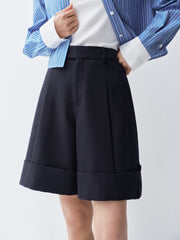 Women's High-Waist Shorts with Rolled Hem