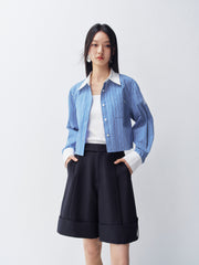 Women's Cropped Commuter Striped Shirt  [Available only in China]