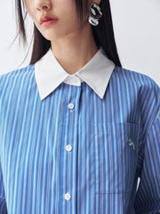 Women's Cropped Commuter Striped Shirt  [Available only in China]