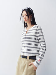 Women's Slim-Fit Striped Knit Cardigan  [Available only in China]