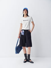 Women's Slim Fit T-Shirt with Flocked Letter Print