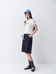 Women's Slim Fit T-Shirt with Flocked Letter Print