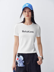 Women's Slim Fit T-Shirt with Flocked Letter Print