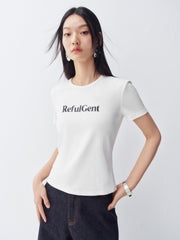 Women's Slim Fit T-Shirt with Flocked Letter Print