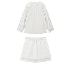 Women's Casual Embroidered Shirt and Shorts Set